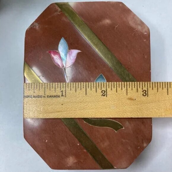 Soap Stone Trinket Box With Flower Inlay Made in India - Picture 9 of 11